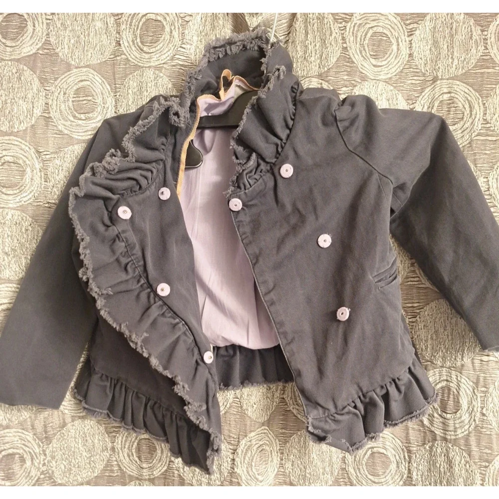 Adorable J.Crew Girl's 100% Cotton Lightweight Ruffle Grey Jacket Size 4/5